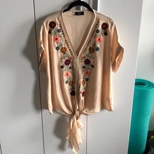 Always Picks Flowers Embroidered Tie Top